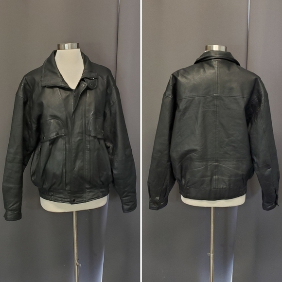 Vintage 90s y2k Black Leather Aviator Flyboy Flight Insulated Bomber Jacket Md - Picture 1 of 7
